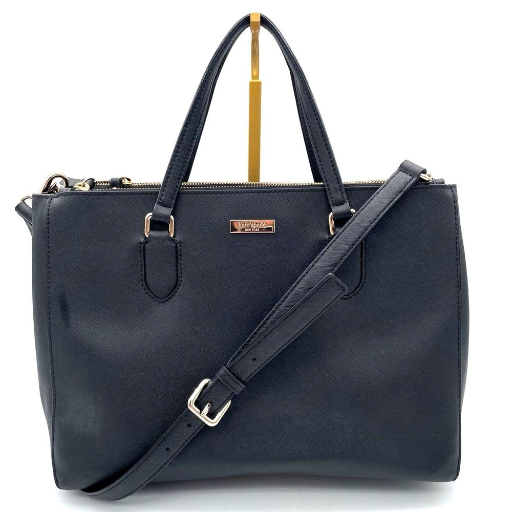Kate Spade Women's Black Saffiano Leather Double Zip Satchel Crossbody Tote